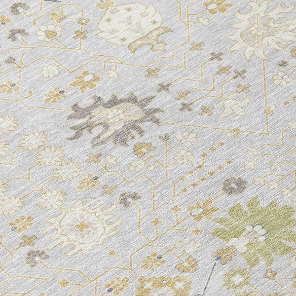 Homeroots 3' Artichoke Green Gray Ivory Oriental Washable Area Rug For Indoor And Outdoor Spaces, Durable Design 8' X 10' Polyester 598073