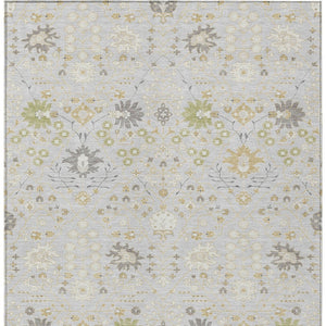 Homeroots 3' Artichoke Green Gray Ivory Oriental Washable Area Rug For Indoor And Outdoor Spaces, Durable Design 9' X 12' Polyester 598074