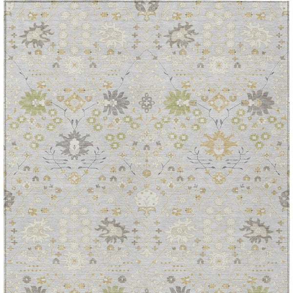 Homeroots 3' Artichoke Green Gray Ivory Oriental Washable Area Rug For Indoor And Outdoor Spaces, Durable Design 9' X 12' Polyester 598074