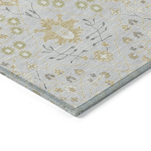 Homeroots 3' Artichoke Green Gray Ivory Oriental Washable Area Rug For Indoor And Outdoor Spaces, Durable Design 9' X 12' Polyester 598074