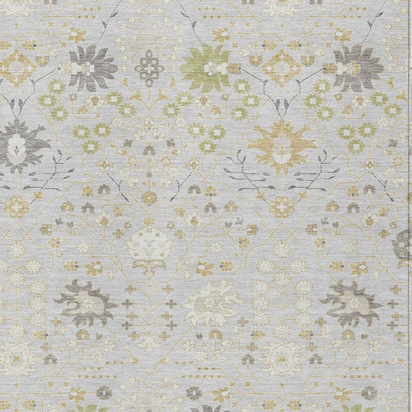 Homeroots 3' Artichoke Green Gray Ivory Oriental Washable Area Rug For Indoor And Outdoor Spaces, Durable Design 9' X 12' Polyester 598074