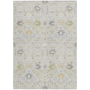 Homeroots 3' Artichoke Green Gray Ivory Oriental Washable Area Rug For Indoor And Outdoor Spaces, Durable Design 10' X 14' Polyester 598075