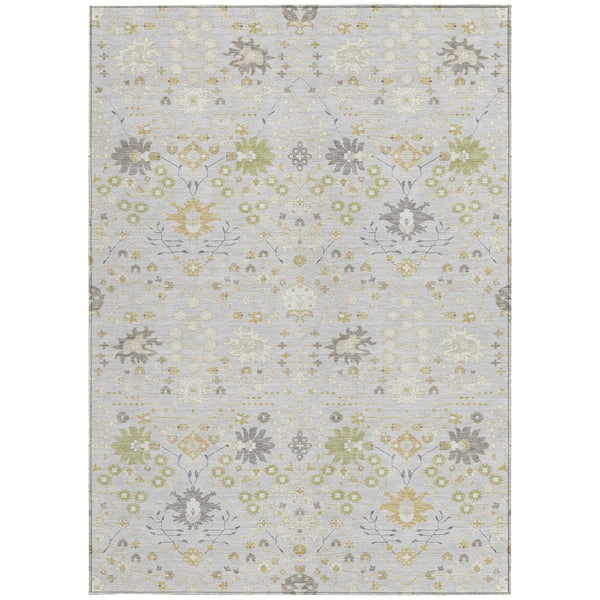 Homeroots 3' Artichoke Green Gray Ivory Oriental Washable Area Rug For Indoor And Outdoor Spaces, Durable Design 10' X 14' Polyester 598075
