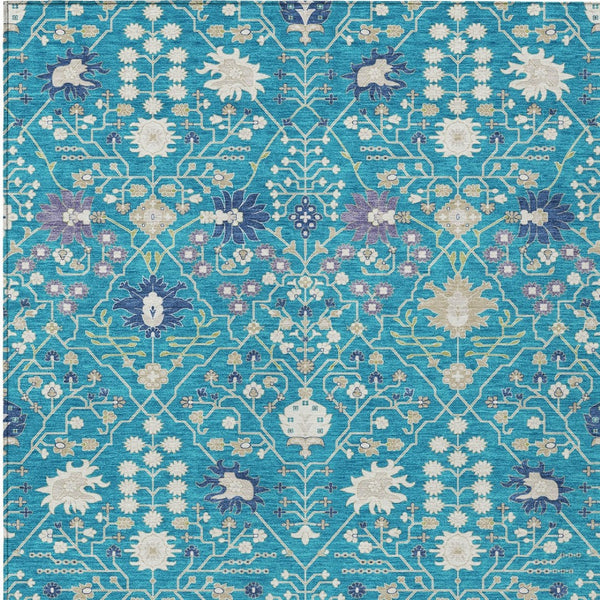 Homeroots 3' Artichoke Green Gray Ivory Oriental Washable Area Rug For Indoor And Outdoor Spaces, Durable Design 5' X 8' Polyester 598077