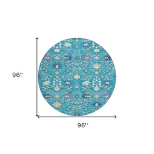 Homeroots 3' Artichoke Green Gray Ivory Oriental Washable Area Rug For Indoor And Outdoor Spaces, Durable Design 8' Round Polyester 598078