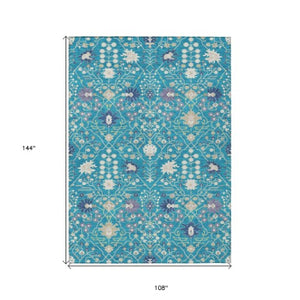 Homeroots 3' Artichoke Green Gray Ivory Oriental Washable Area Rug For Indoor And Outdoor Spaces, Durable Design 9' X 12' Polyester 598080