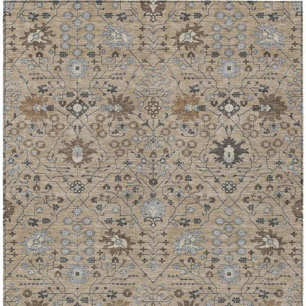 Homeroots 3' Artichoke Green Gray Ivory Oriental Washable Area Rug For Indoor And Outdoor Spaces, Durable Design 5' X 8' Polyester 598083
