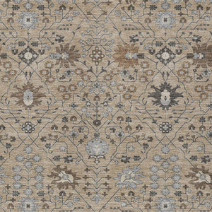 Homeroots 3' Artichoke Green Gray Ivory Oriental Washable Area Rug For Indoor And Outdoor Spaces, Durable Design 5' X 8' Polyester 598083