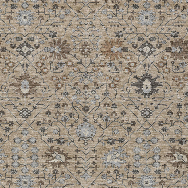 Homeroots 3' Artichoke Green Gray Ivory Oriental Washable Area Rug For Indoor And Outdoor Spaces, Durable Design 5' X 8' Polyester 598083