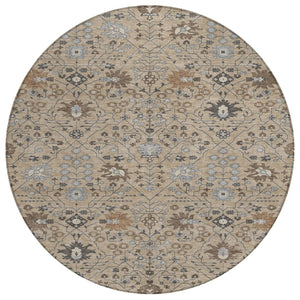HomeRoots 5' Timeless Taupe Brown and Gray Oriental Area Rug for Stylish Indoor and Outdoor Spaces, Washable 8' Round 598084