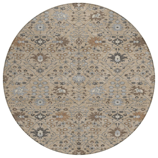 HomeRoots 5' Timeless Taupe Brown and Gray Oriental Area Rug for Stylish Indoor and Outdoor Spaces, Washable 8' Round 598084