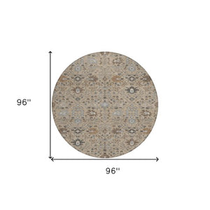 Homeroots 3' Artichoke Green Gray Ivory Oriental Washable Area Rug For Indoor And Outdoor Spaces, Durable Design 8' Round Polyester 598084