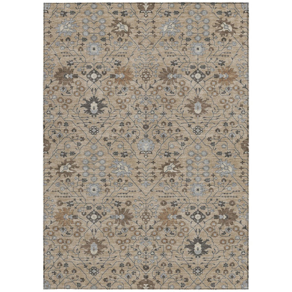 Homeroots 3' Artichoke Green Gray Ivory Oriental Washable Area Rug For Indoor And Outdoor Spaces, Durable Design 8' X 10' Polyester 598085