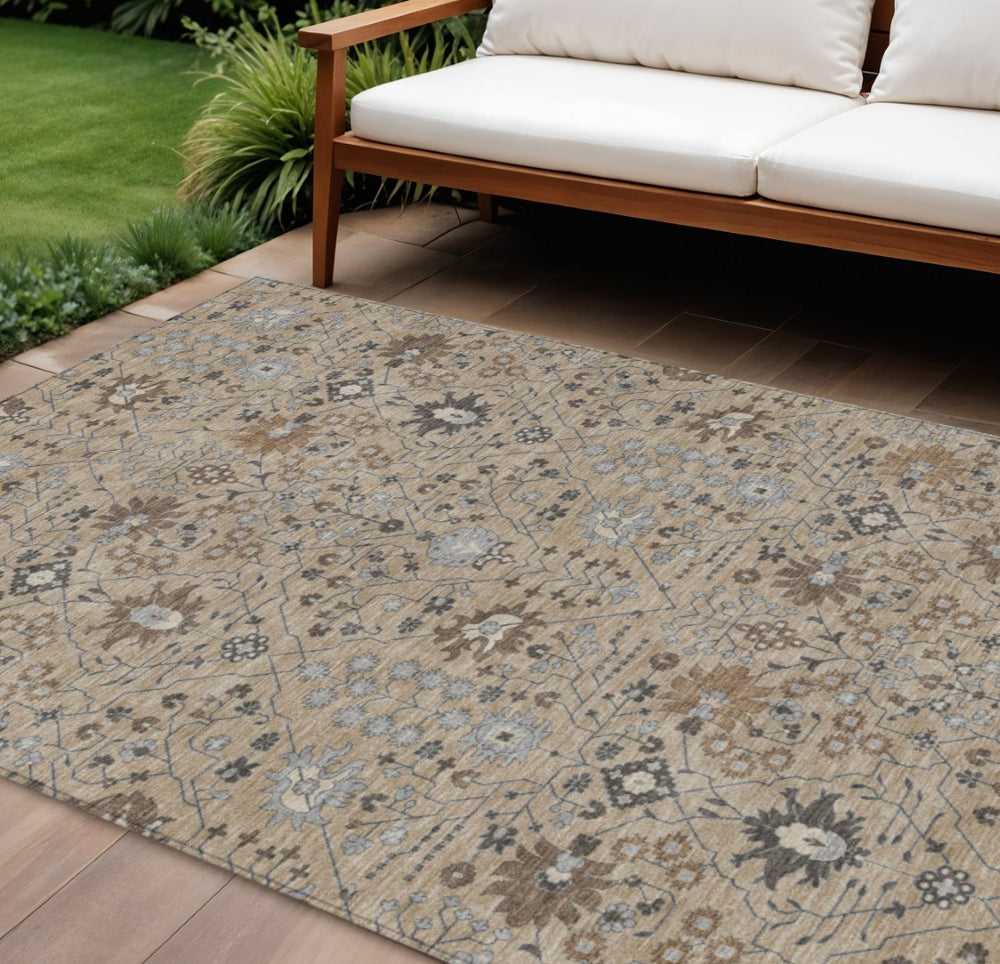 HomeRoots 5' Timeless Taupe Brown and Gray Oriental Area Rug for Stylish Indoor and Outdoor Spaces, Washable 8' X 10' 598085