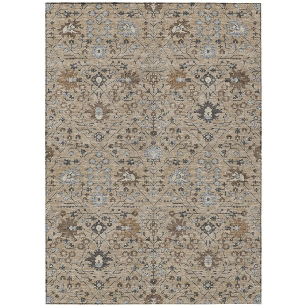 HomeRoots 9' X 12' Durable Taupe Brown & Gray Oriental Washable Area Rug for Indoor/Outdoor Spaces 598086