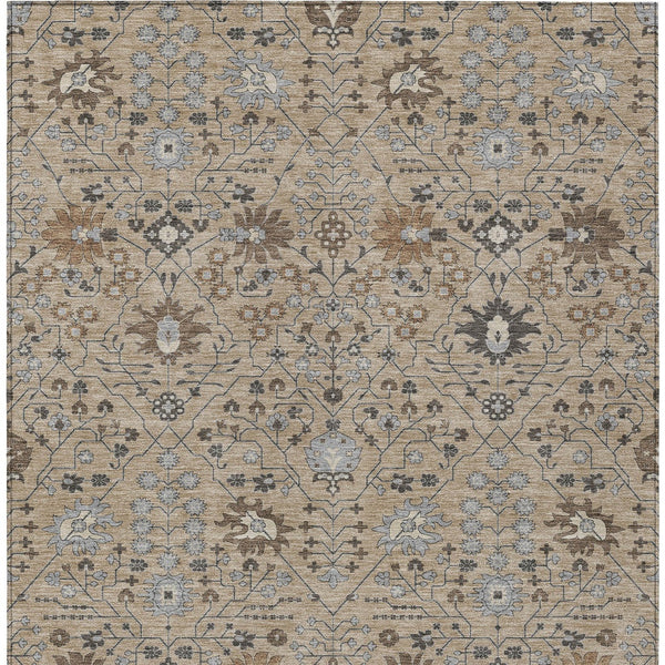 Homeroots 3' Artichoke Green Gray Ivory Oriental Washable Area Rug For Indoor And Outdoor Spaces, Durable Design 10' X 14' Polyester 598087