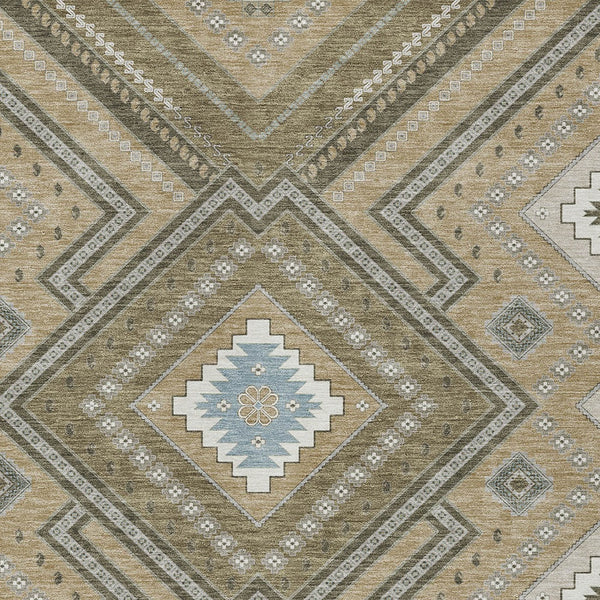 Homeroots 3' Beige Gray Ivory Tribal Washable Area Rug For Indoor Outdoor Use - Durable And Stylish Design 5' X 8' Polyester 598089