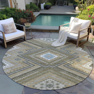Homeroots 3' Beige Gray Ivory Tribal Washable Area Rug For Indoor Outdoor Use - Durable And Stylish Design 8' Round Polyester 598090