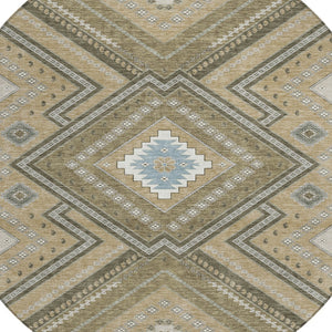 Homeroots 3' Beige Gray Ivory Tribal Washable Area Rug For Indoor Outdoor Use - Durable And Stylish Design 8' Round Polyester 598090