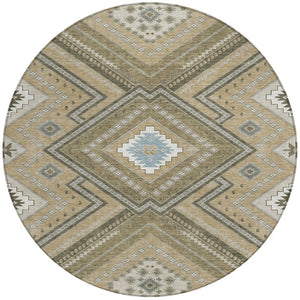 Homeroots 3' Beige Gray Ivory Tribal Washable Area Rug For Indoor Outdoor Use - Durable And Stylish Design 8' Round Polyester 598090