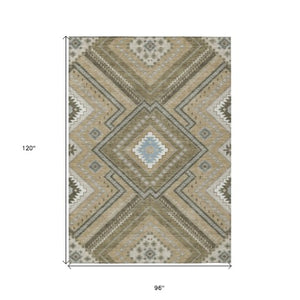 Homeroots 3' Beige Gray Ivory Tribal Washable Area Rug For Indoor Outdoor Use - Durable And Stylish Design 8' X 10' Polyester 598091