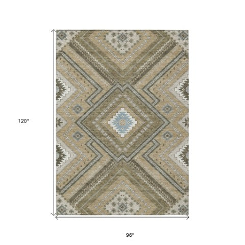 Homeroots 3' Beige Gray Ivory Tribal Washable Area Rug For Indoor Outdoor Use - Durable And Stylish Design 8' X 10' Polyester 598091