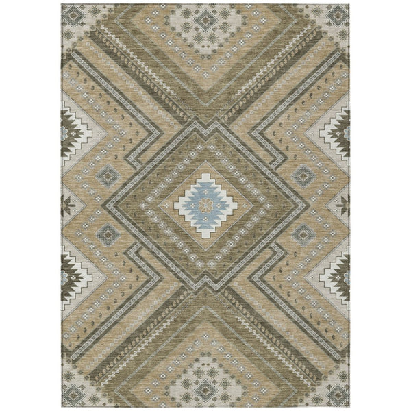 HomeRoots 5' Beige Gray and Ivory Tribal Area Rug - Durable, Washable Design for Indoor and Outdoor Spaces 8' X 10' 598091