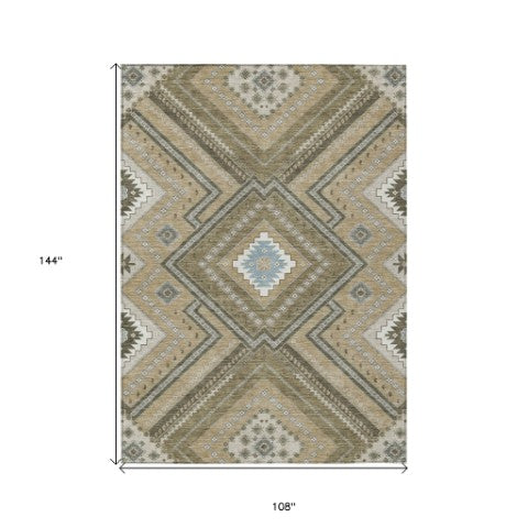Homeroots 3' Beige Gray Ivory Tribal Washable Area Rug For Indoor Outdoor Use - Durable And Stylish Design 9' X 12' Polyester 598092