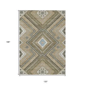 Homeroots 3' Beige Gray Ivory Tribal Washable Area Rug For Indoor Outdoor Use - Durable And Stylish Design 10' X 14' Polyester 598093