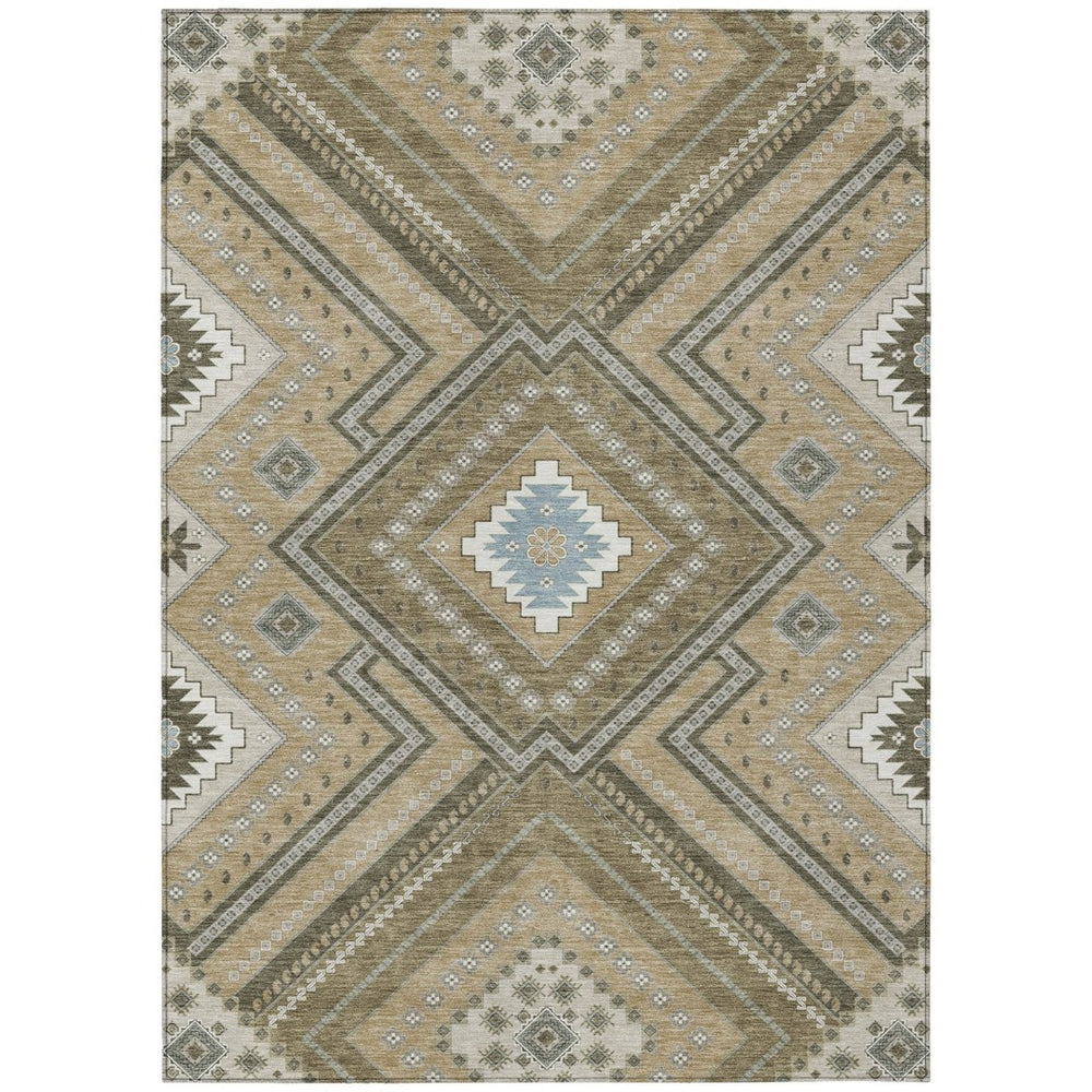 HomeRoots 5' Beige Gray and Ivory Tribal Area Rug - Durable, Washable Design for Indoor and Outdoor Spaces 10' X 14' 598093