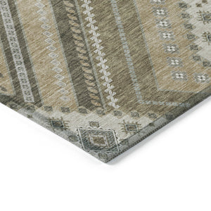 Homeroots 3' Beige Gray Ivory Tribal Washable Area Rug For Indoor Outdoor Use - Durable And Stylish Design 10' X 14' Polyester 598093