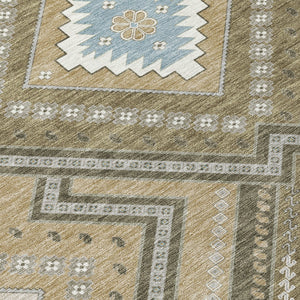Homeroots 3' Beige Gray Ivory Tribal Washable Area Rug For Indoor Outdoor Use - Durable And Stylish Design 10' X 14' Polyester 598093