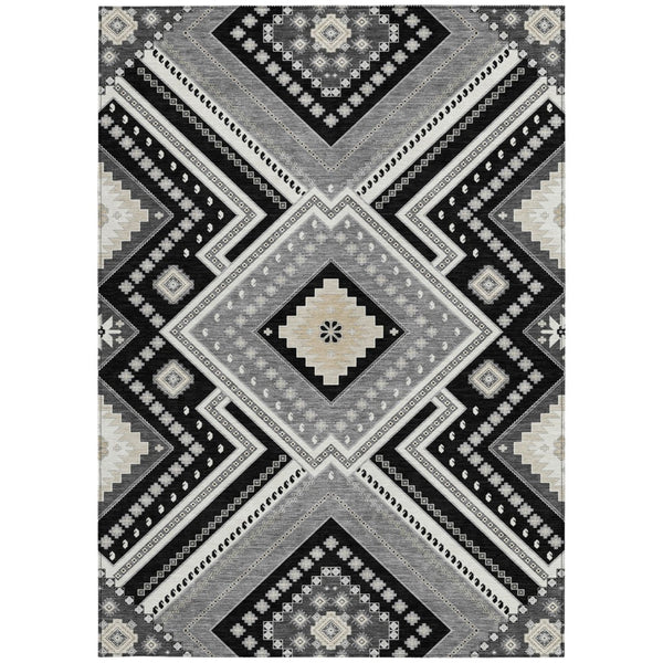 Homeroots 3' Beige Gray Ivory Tribal Washable Area Rug For Indoor Outdoor Use - Durable And Stylish Design 5' X 8' Polyester 598095