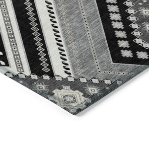 HomeRoots 5' Durable Tribal Pattern Area Rug - Stylish Black Gray Ivory Design for Indoor & Outdoor Spaces 8' Round 598096