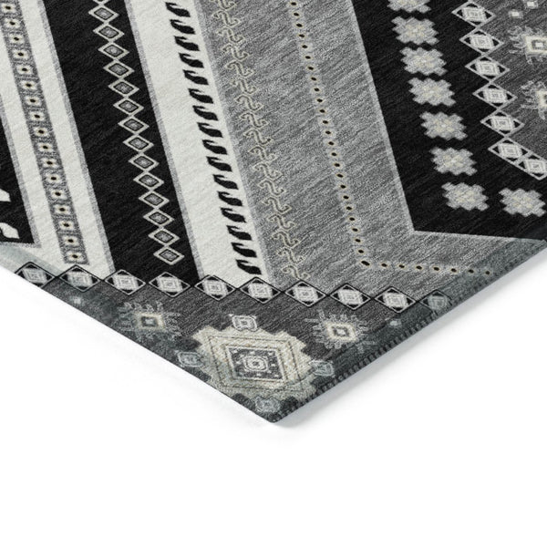 HomeRoots 5' Durable Tribal Pattern Area Rug - Stylish Black Gray Ivory Design for Indoor & Outdoor Spaces 8' Round 598096