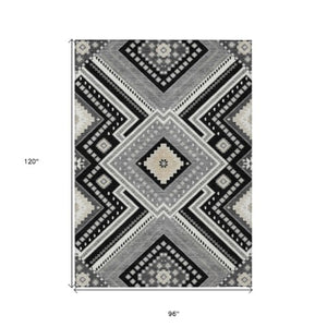 Homeroots 3' Beige Gray Ivory Tribal Washable Area Rug For Indoor Outdoor Use - Durable And Stylish Design 8' X 10' Polyester 598097