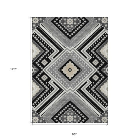 Homeroots 3' Beige Gray Ivory Tribal Washable Area Rug For Indoor Outdoor Use - Durable And Stylish Design 8' X 10' Polyester 598097