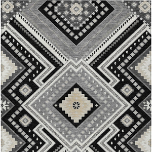 Homeroots 3' Beige Gray Ivory Tribal Washable Area Rug For Indoor Outdoor Use - Durable And Stylish Design 8' X 10' Polyester 598097