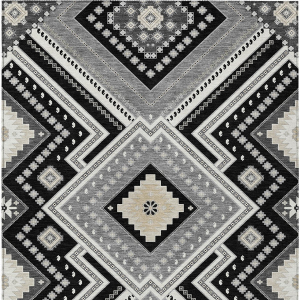 Homeroots 3' Beige Gray Ivory Tribal Washable Area Rug For Indoor Outdoor Use - Durable And Stylish Design 8' X 10' Polyester 598097