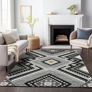 Homeroots 3' Beige Gray Ivory Tribal Washable Area Rug For Indoor Outdoor Use - Durable And Stylish Design 8' X 10' Polyester 598097
