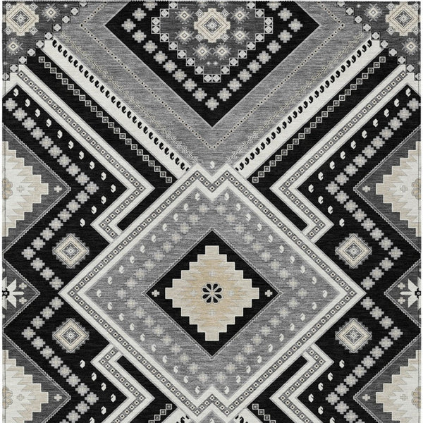 Homeroots 3' Beige Gray Ivory Tribal Washable Area Rug For Indoor Outdoor Use - Durable And Stylish Design 10' X 14' Polyester 598099