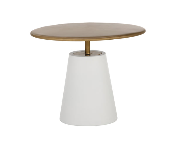 Sunpan Kadin Side Table – Bold Concrete Base with Elegant Brass Top for Stylish Indoor & Outdoor Spaces White