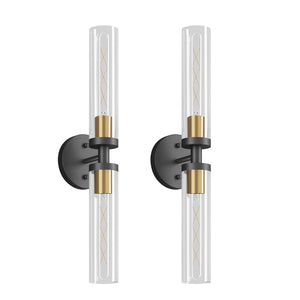English Elm Wall Sconces Set Of Two - Modern Black & Gold Bathroom Lighting With Touch Control & Clear Glass Shades W2312P389965-GIGA