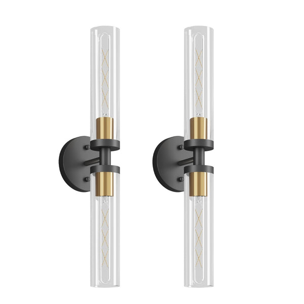 English Elm Wall Sconces Set Of Two - Modern Black & Gold Bathroom Lighting With Touch Control & Clear Glass Shades W2312P389965-GIGA