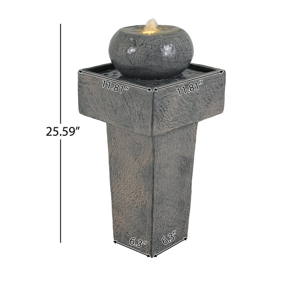English Elm Christopher Knight Home® - 25.59"H Minimalist Concrete Column Fountain with LED Illumination, Durable Weatherproof Outdoor Accent N765P324547G