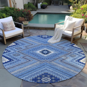 Homeroots 3' Beige Gray Ivory Tribal Washable Area Rug For Indoor Outdoor Use - Durable And Stylish Design 8' Round Polyester 598102