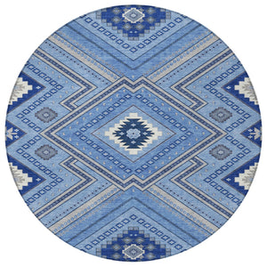 Homeroots 3' Beige Gray Ivory Tribal Washable Area Rug For Indoor Outdoor Use - Durable And Stylish Design 8' Round Polyester 598102