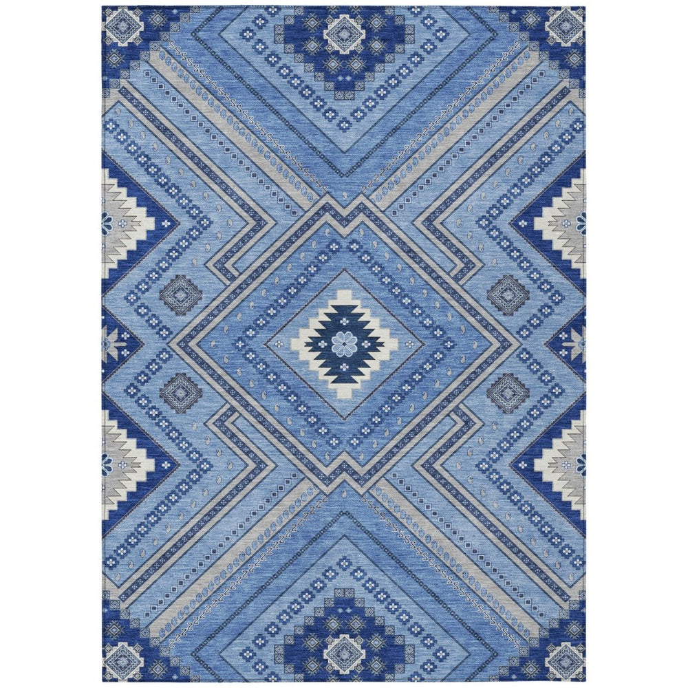 HomeRoots 9' X 12' Stylish Blue Gray Tribal Washable Area Rug for Indoor & Outdoor - Durable & Easy Care! 598104