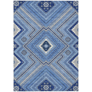 HomeRoots 9' X 12' Stylish Blue Gray Tribal Washable Area Rug for Indoor & Outdoor - Durable & Easy Care! 598104