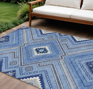 Homeroots 3' Beige Gray Ivory Tribal Washable Area Rug For Indoor Outdoor Use - Durable And Stylish Design 10' X 14' Polyester 598105